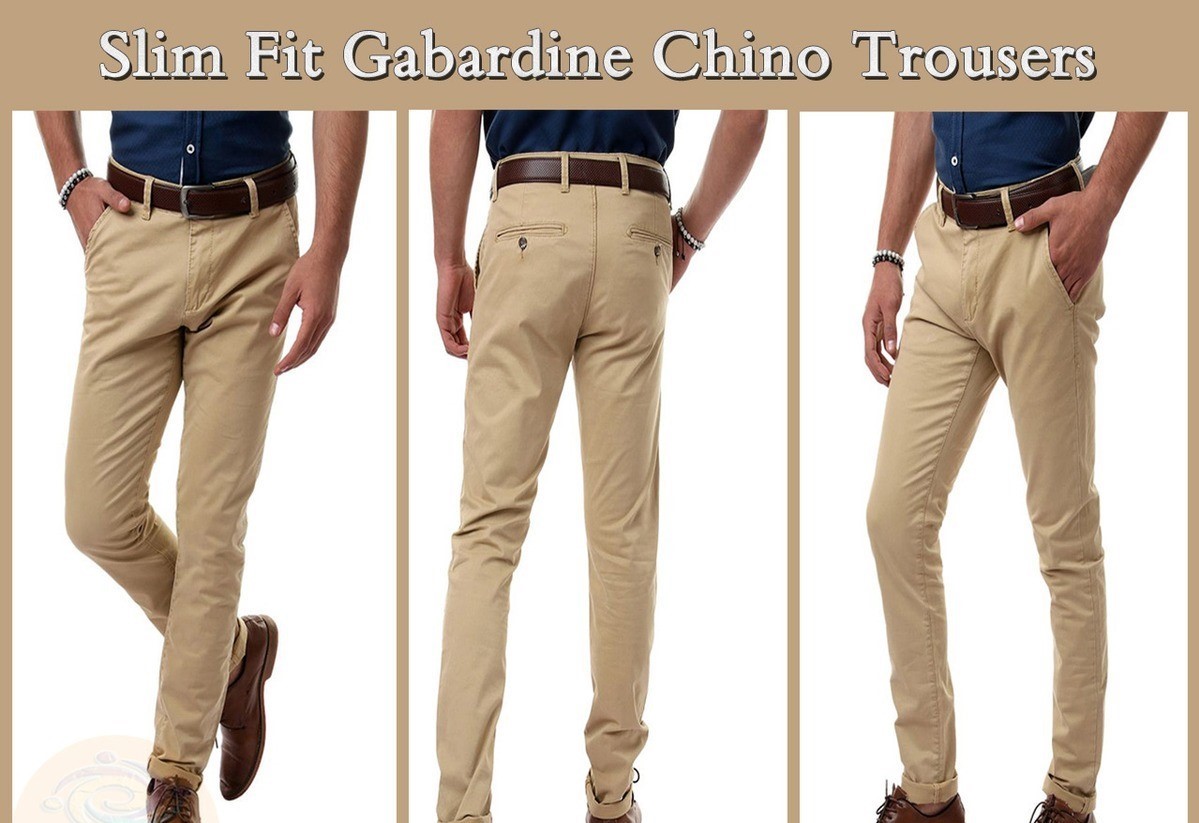 بنطلون جبردين تشينو سليم فيت البيج للرجال Slim Fit Gabardine Chino Trousers متوفر بمقاسات مختلفة 