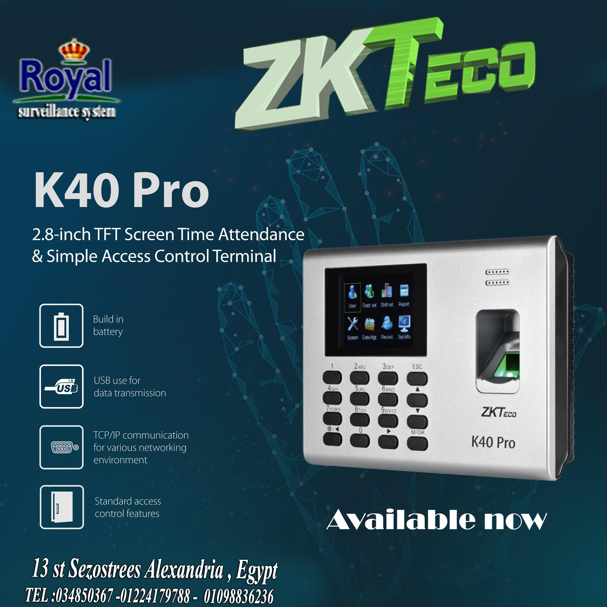 ???? جهاز البصمة ZK-K40 PRO ???? ???? الحل الأمثل لتنظيم حضور وانصراف الموظفين بكل سهولة وكفاءة! ???? مواصفا
