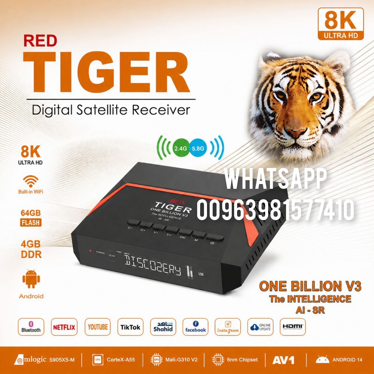 TIGER ONE BILLION V3 The INTELLIGENCE AI-SR 8K ANDROID 14 تايجر ون بيليون 