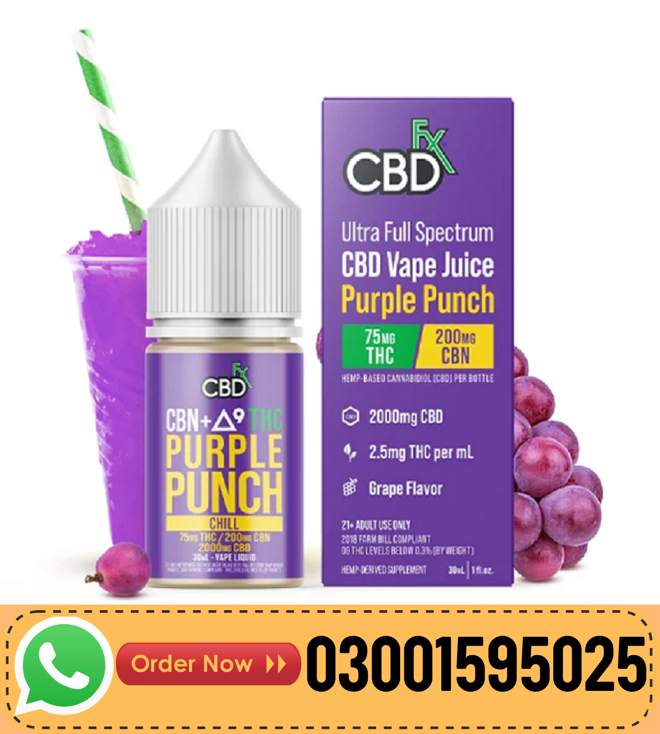 Order Now CBDFX CBD + Delta-9 THC Vape Juice - Purple Punch - Indica In Bahawalnagar=03001595025