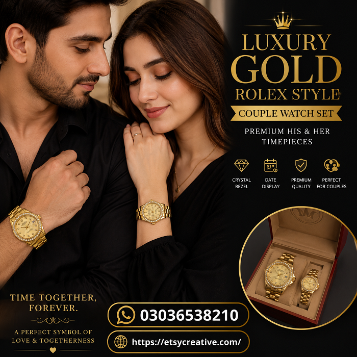 Luxury Gold Rolex Style Couple Watch Set | Premium His & Her Timepieces In Karachi/03036538210