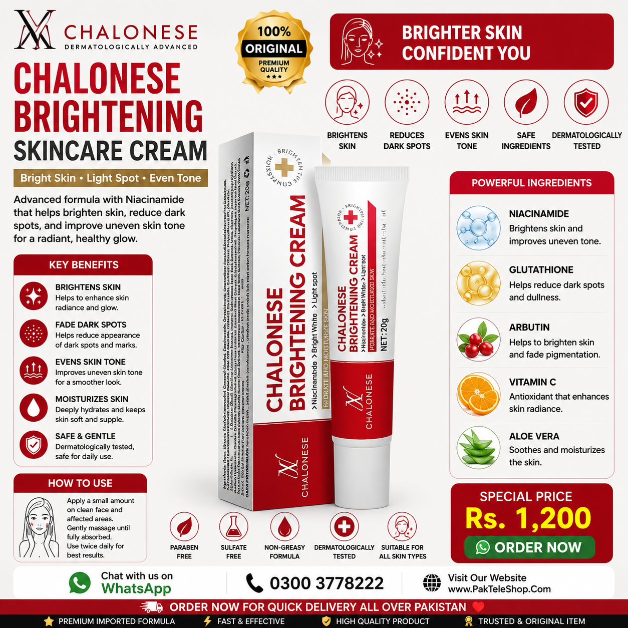 Chalonese Brightening Cream 20g China Order Now At PakTeleShop  