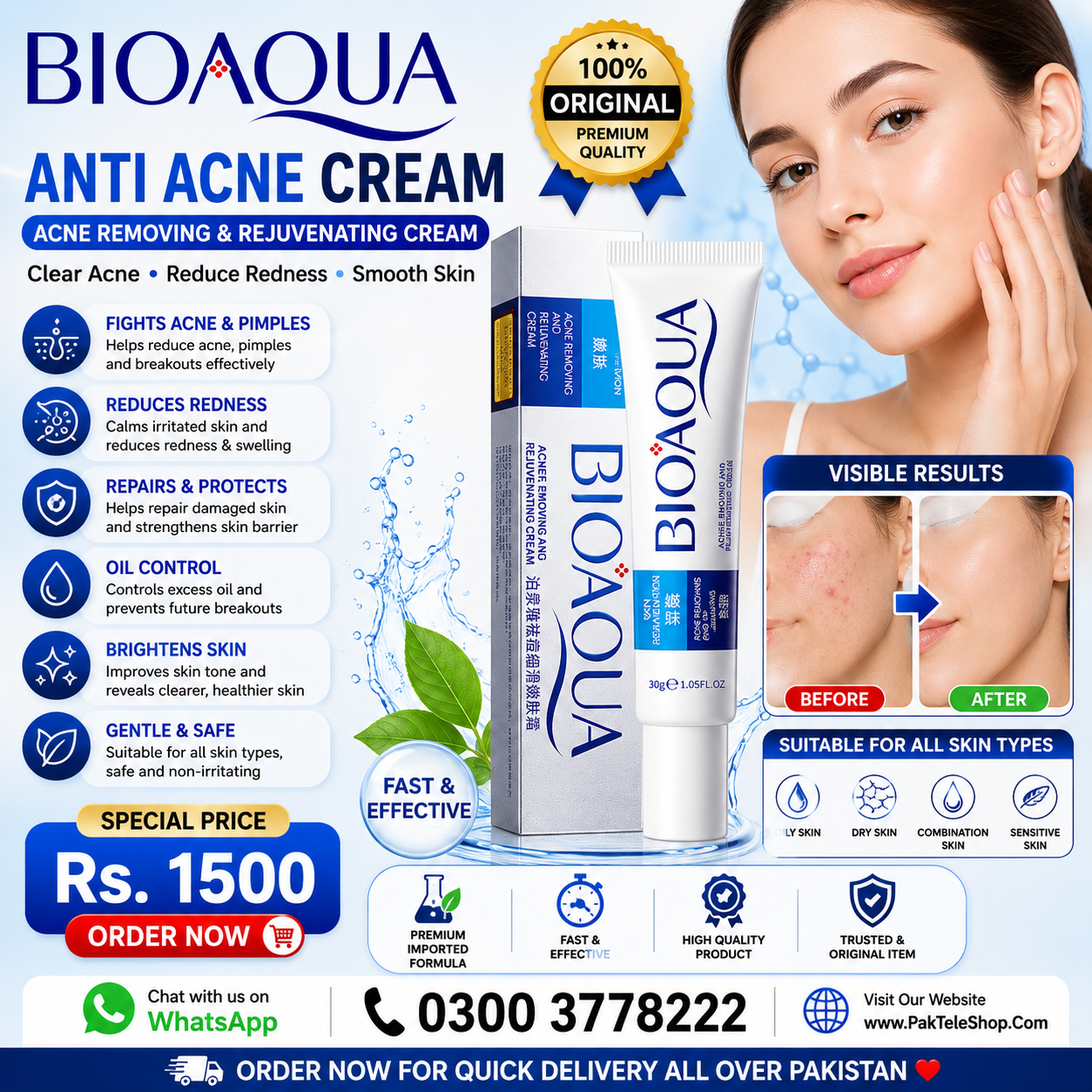 Bioaqua Anti Acne Cream 30g Price in Pakistan – Original Acne Care Cream Online