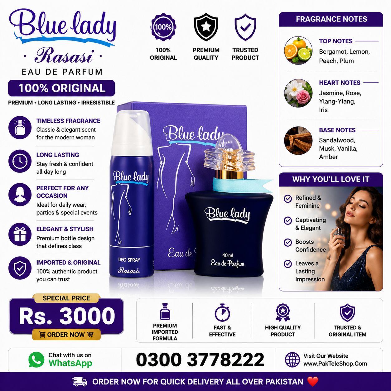 Blue Lady Rasasi Eau de Parfum Price in Pakistan – Long-Lasting Women's Fragrance