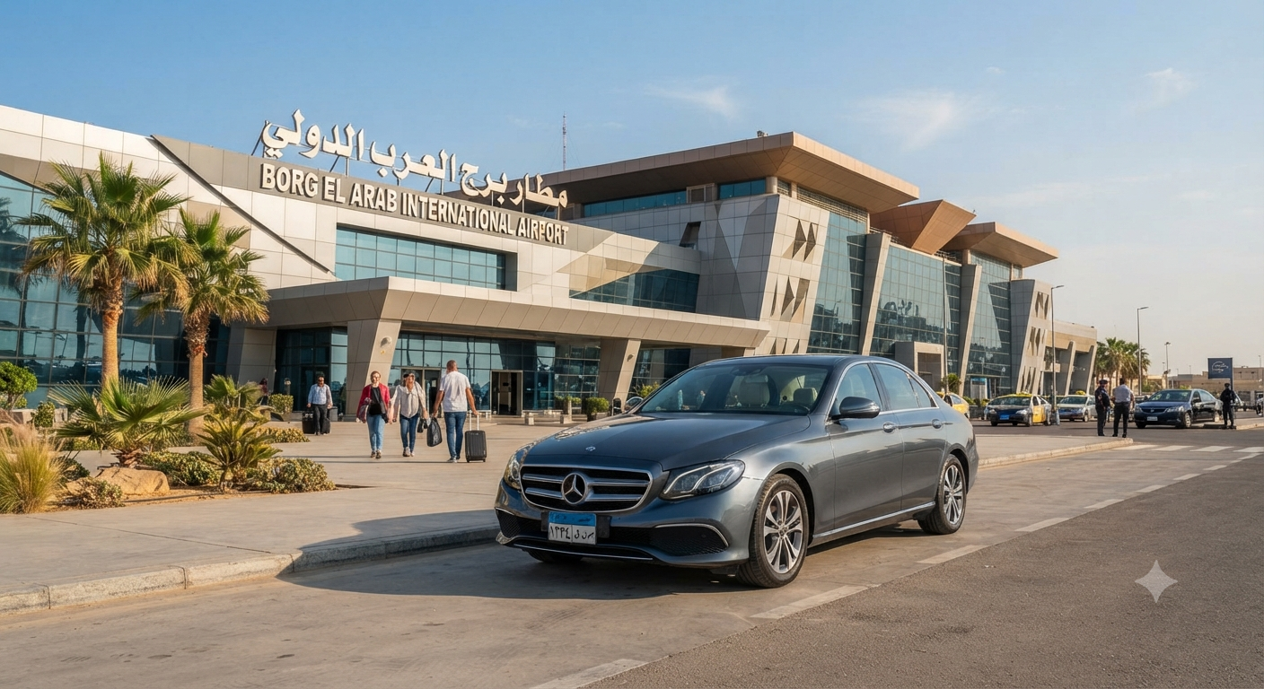 جير مرسيدس E200 (2025).. رحلة فاخرة من العبور إلى مطار برج العرب بكل هدوء! ????✈️