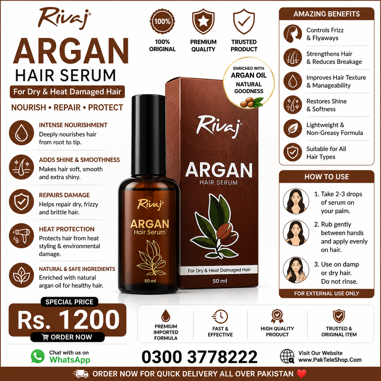 Argan Hair Serum Price in Pakistan | Original Hair Care Serum | PakTeleShop