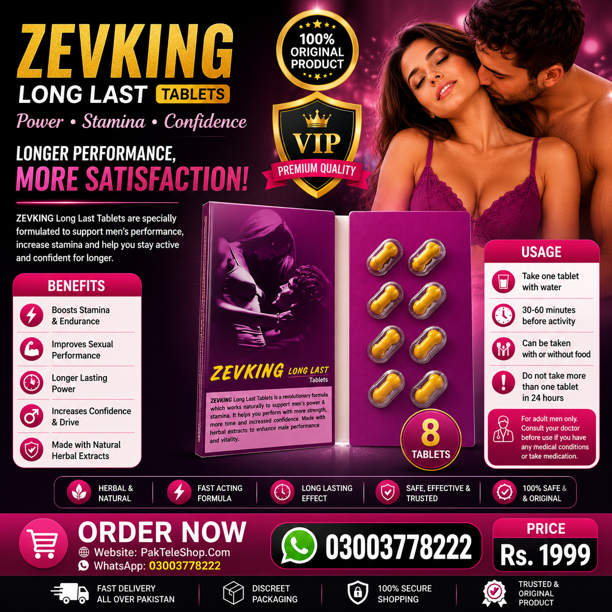 Zevking Long Last 8 Tablets Price in Pakistan – Original Tablets for Men