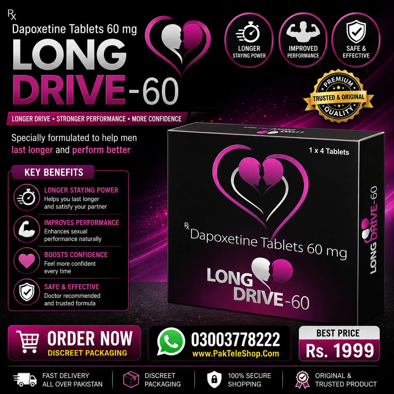 Long Drive Dapoxetine 60mg Tablets in Pakistan | PakTeleShop
