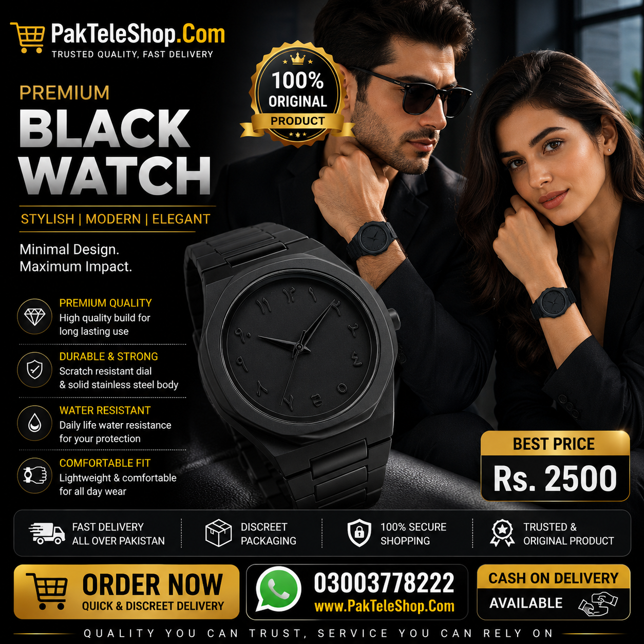 Black Arabic Aura Watch For Men In Pakistan | 0300-3778222 Shop Now