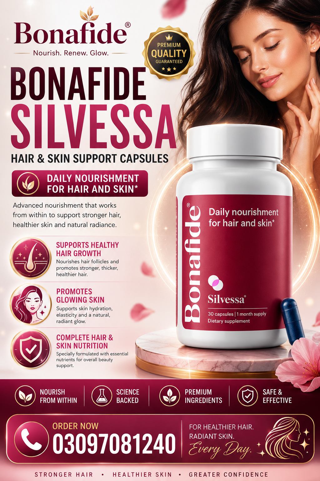 Bonafide Silvessa Hair & Skin Support Capsules Free Daily Nourishment for Hair & Skin in pakistan