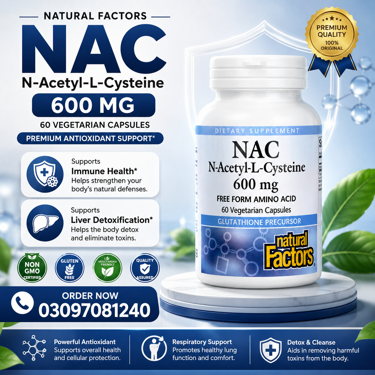 Natural Factors NAC N-Acetyl-L-Cysteine 600 mg 60 Vegetarian Capsules in pakistan