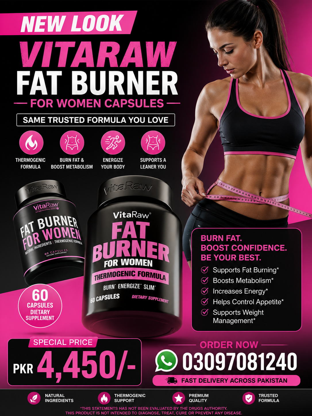 VitaRaw Fat Burner for Women Capsules, Thermogenic Formula, Burn, Energize in pakistan
