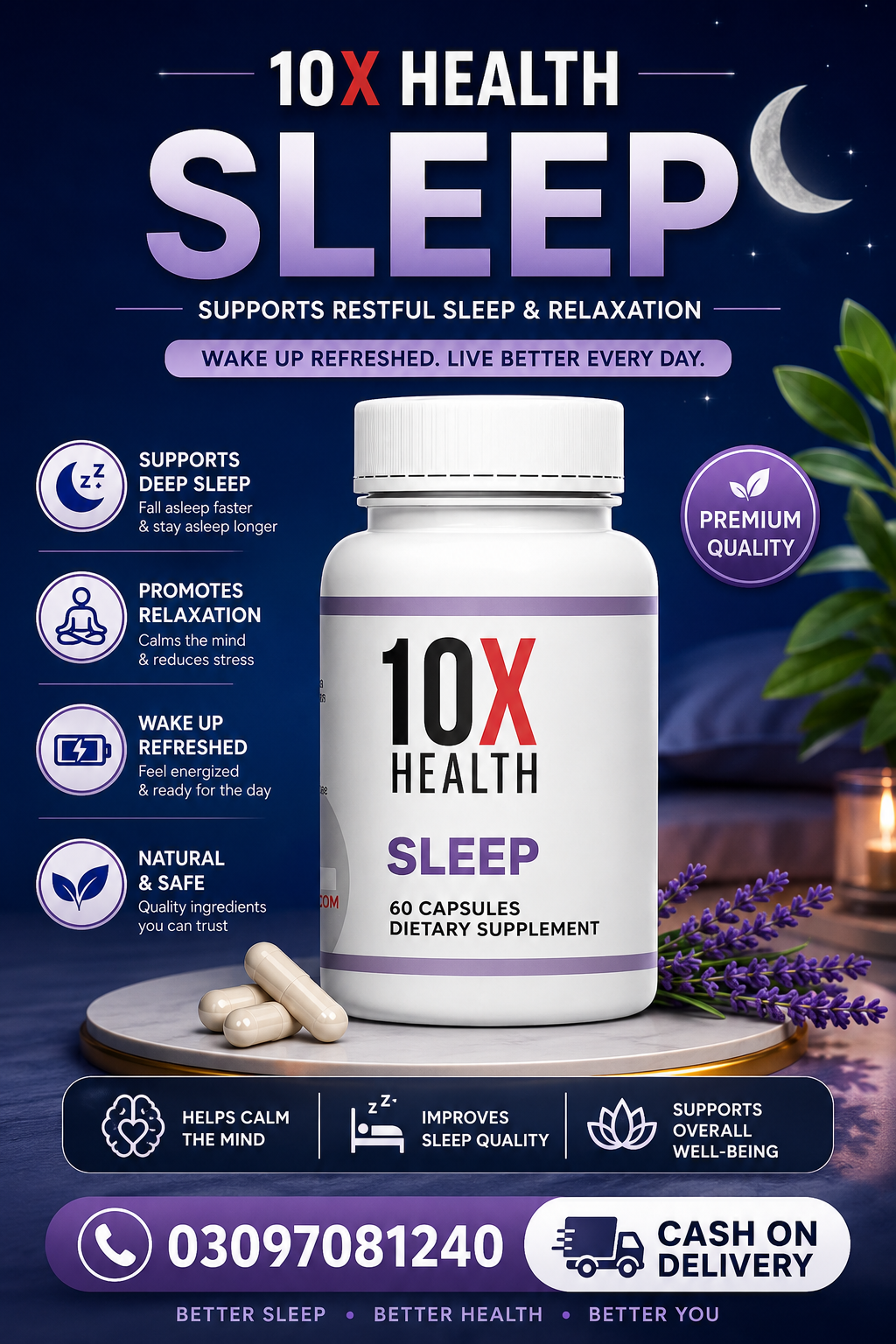 10X Health Sleep Supplement for Adults - 3mg Melatonin L-Theanine & Magnesium Supplement in pakistan