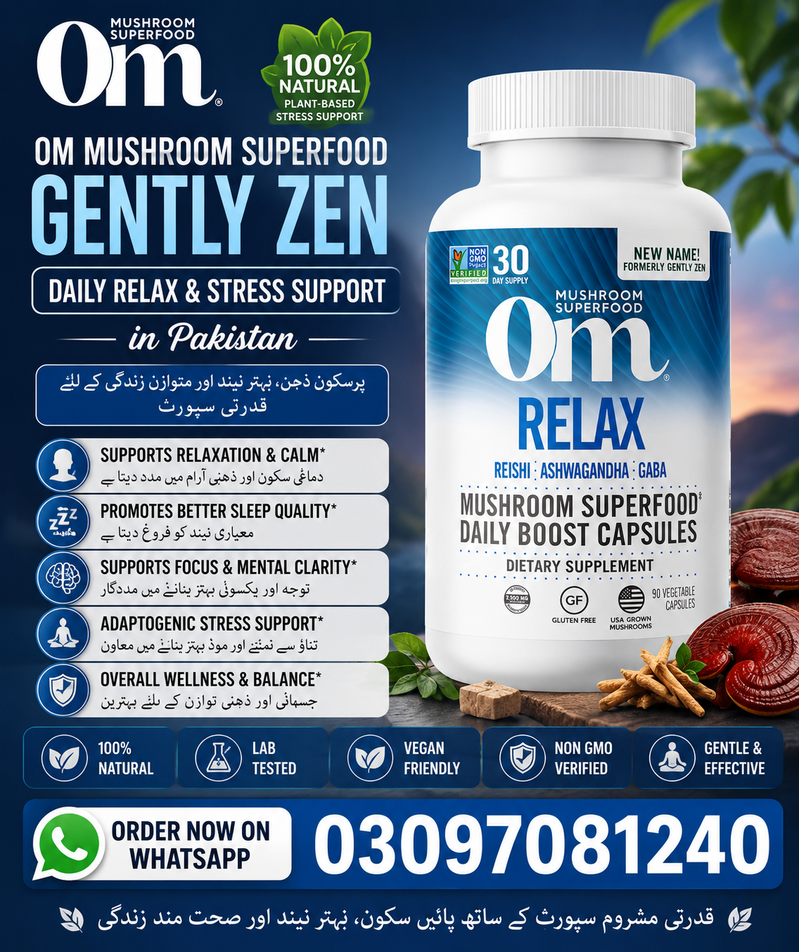 BUY 100% ORIGINAL Om Mushroom Superfood Mushroom Superfood Gently Zen Capsules in pakistan