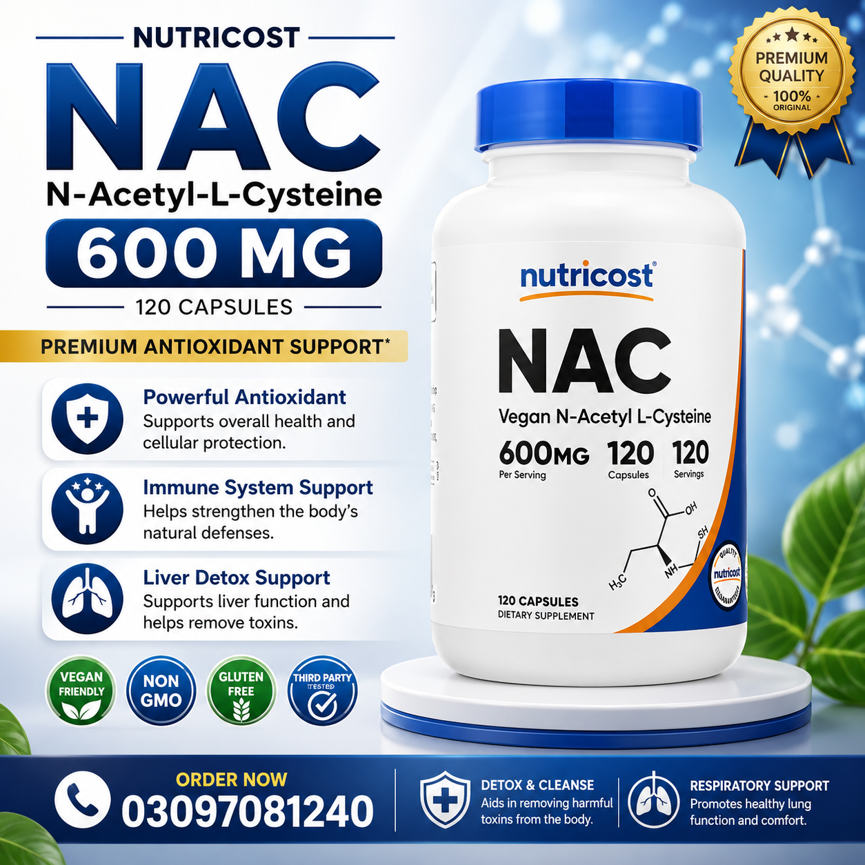 Nutricost NAC 600 mg – Premium N-Acetyl-L-Cysteine for Liver Health, Glutathione in pakistan