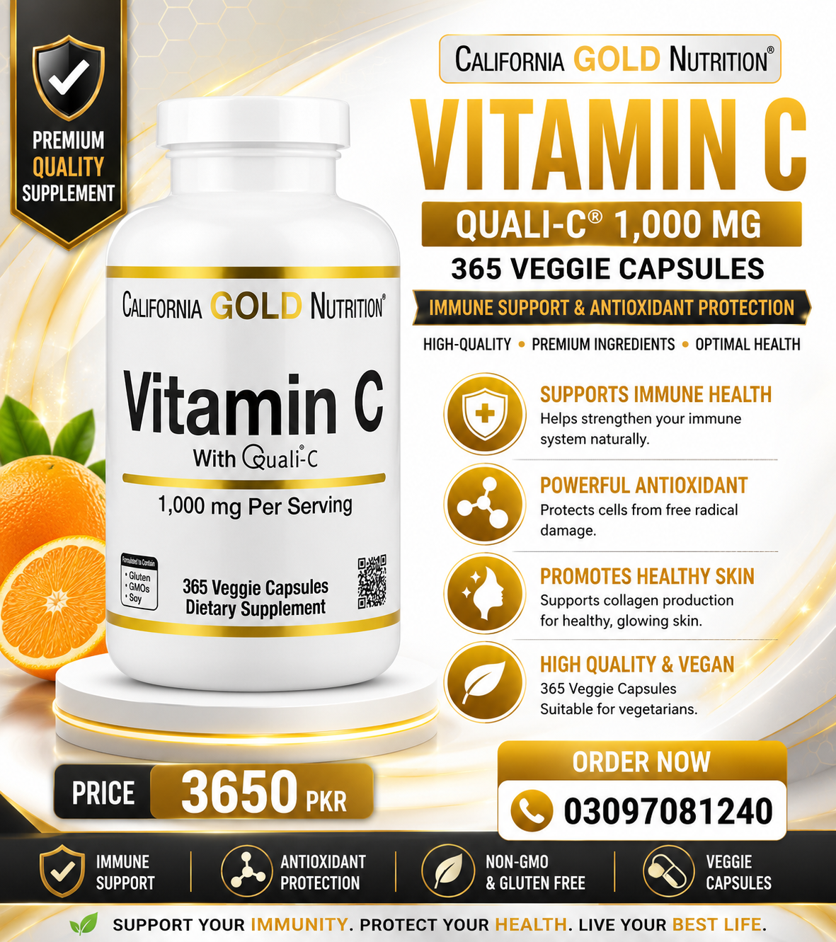 California Gold Nutrition Vitamin C Quali-C 1,000 mg 365 Veggie Capsules in pakistan