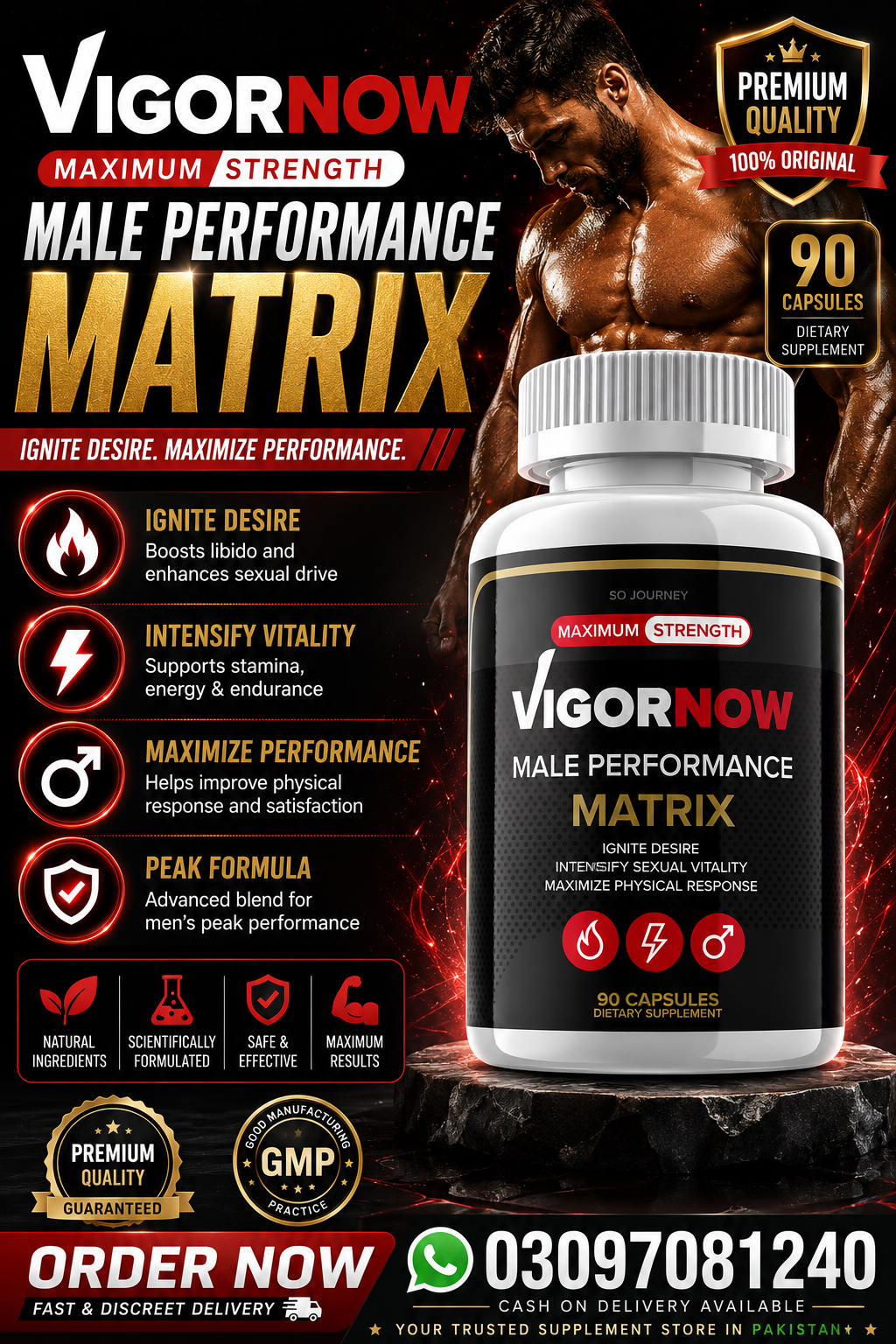 Vigor Now Male Performance Matrix - 90 Capsules for Men Dietary in pakistan