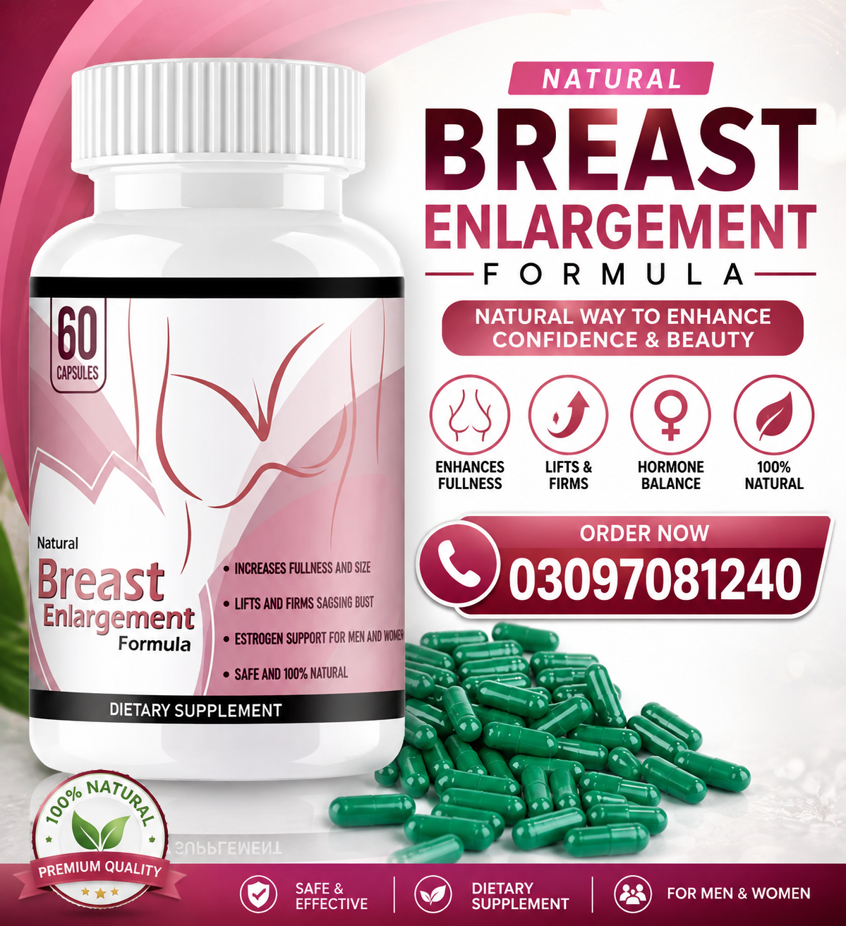 Breast Enhancement 60 Pills Natural Bigger Breast for Men and Women Increase Fullness in pakistan