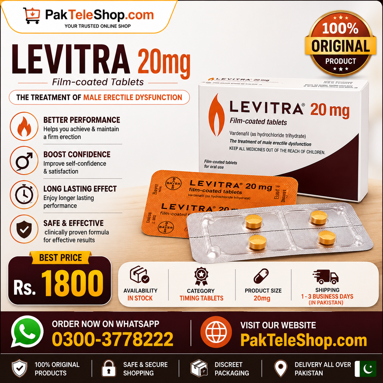 Levitra Tablets are available in Pakistan with reliable nationwide delivery