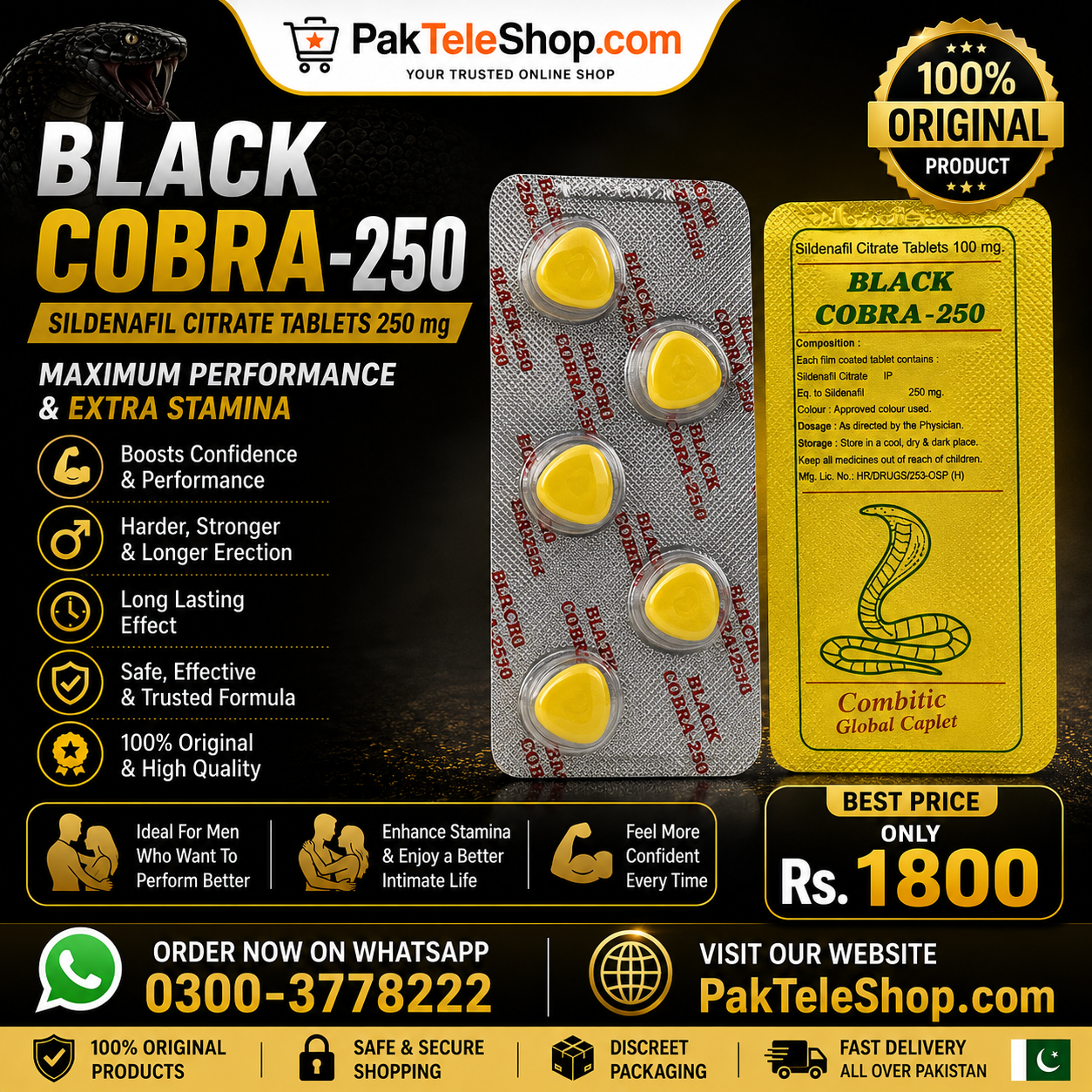 Get Original Black Cobra Tablets 250mg Shipped Anywhere in Pakistan