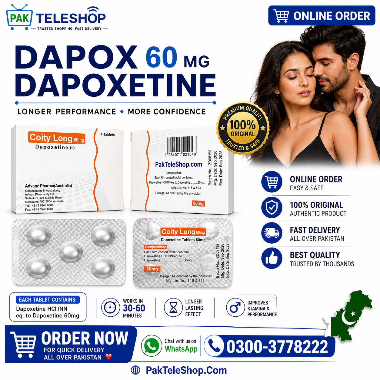 Dapox 60 mg Tablets Price in Pakistan Online Order Now - 0300-3778222