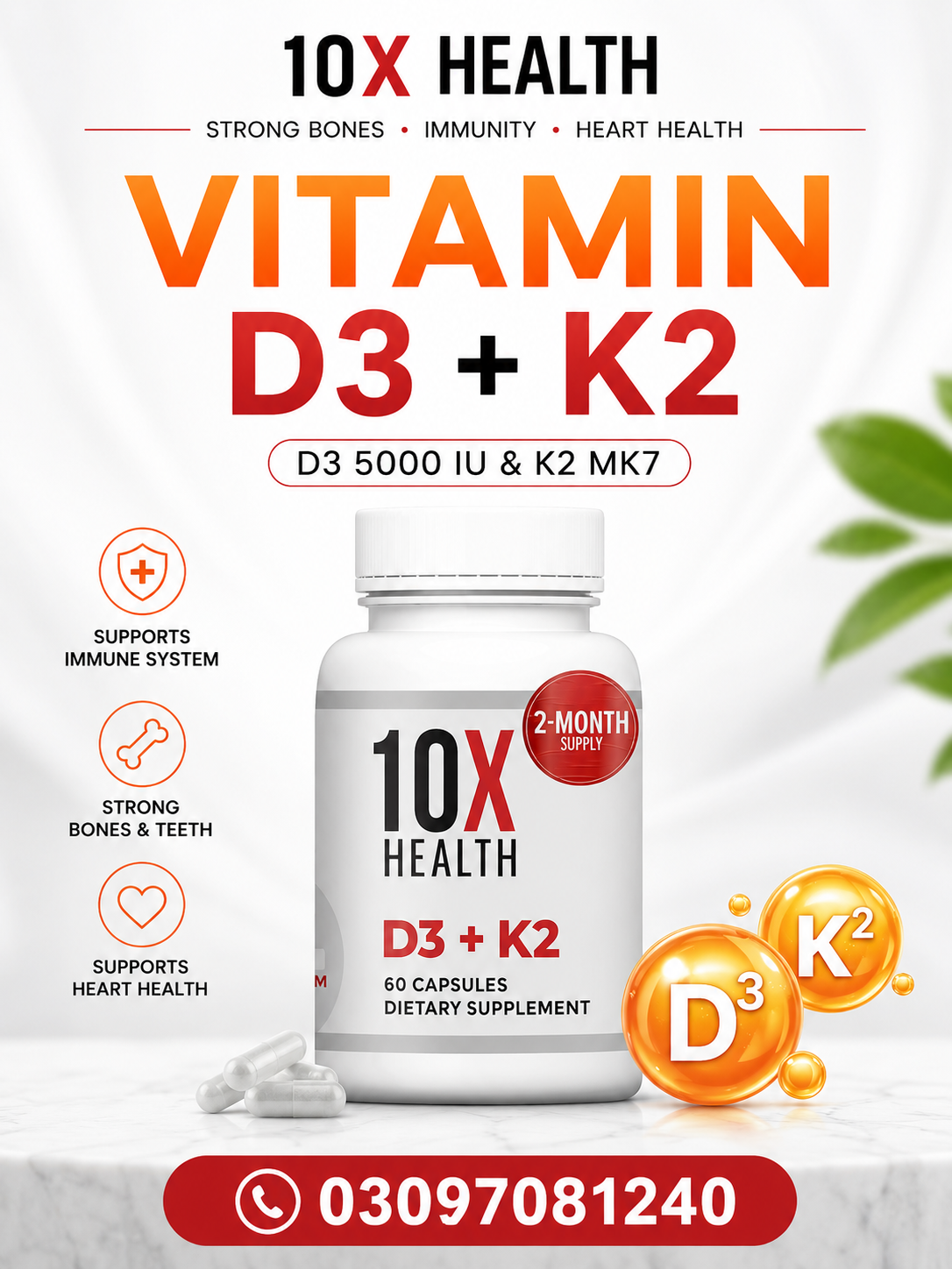 10X Health Vitamin High-Potency D3 K2 Vitamin Supplement for Bone Health Heart and Teeth in pakistan