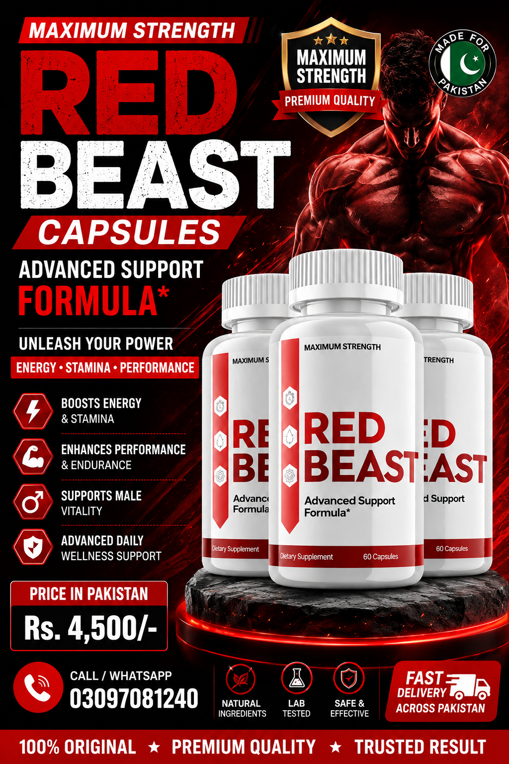 Red Beast Supplement Pills Supports Blood Sugar, Glucose, Metabolism Dietary Supplements in pakistan