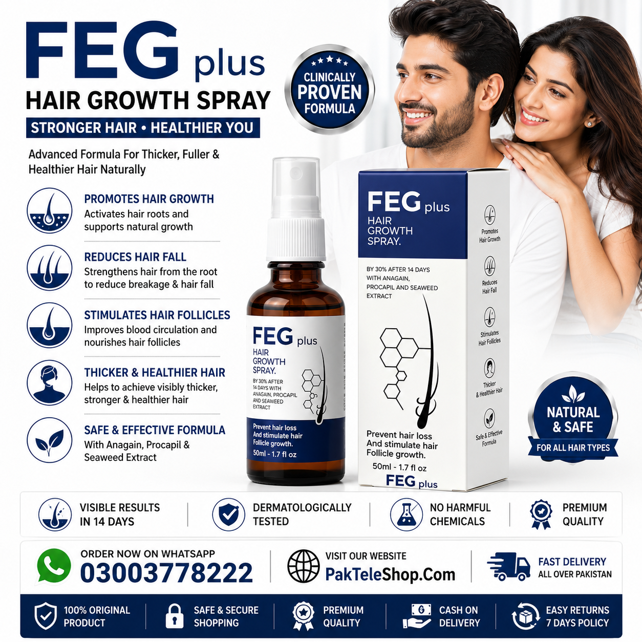 FEG Plus Hair Growth Spray Price in Pakistan | Original Hair Care Spray