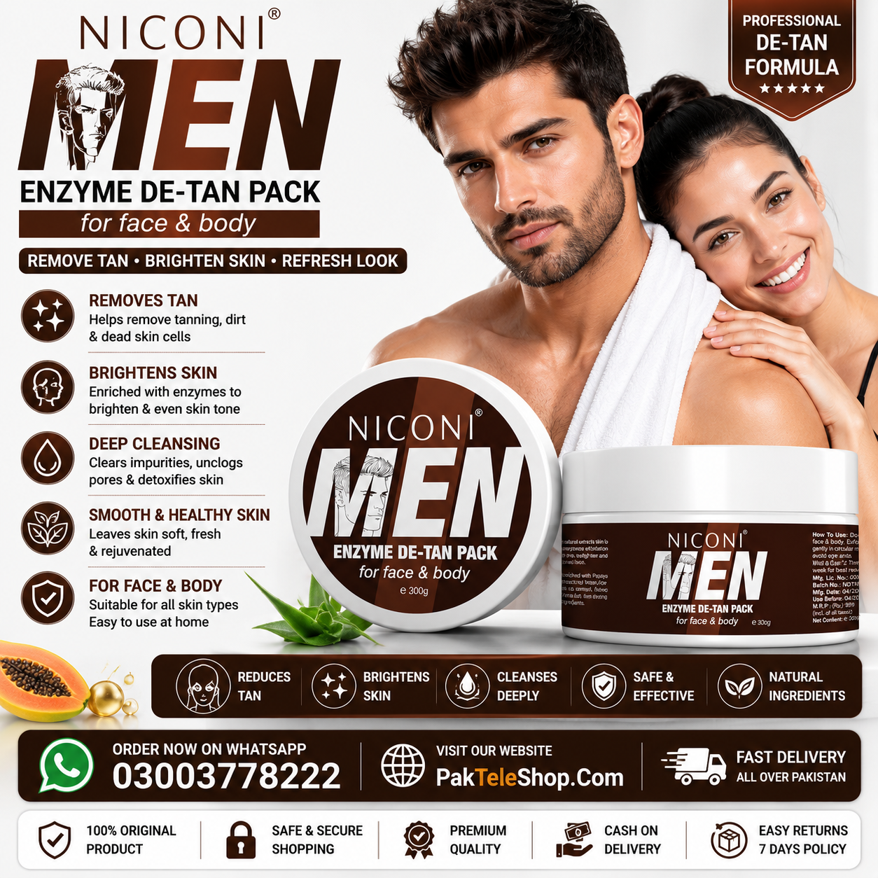 Niconi Men Enzyme De-Tan Pack Price in Pakistan | Original Skincare Product