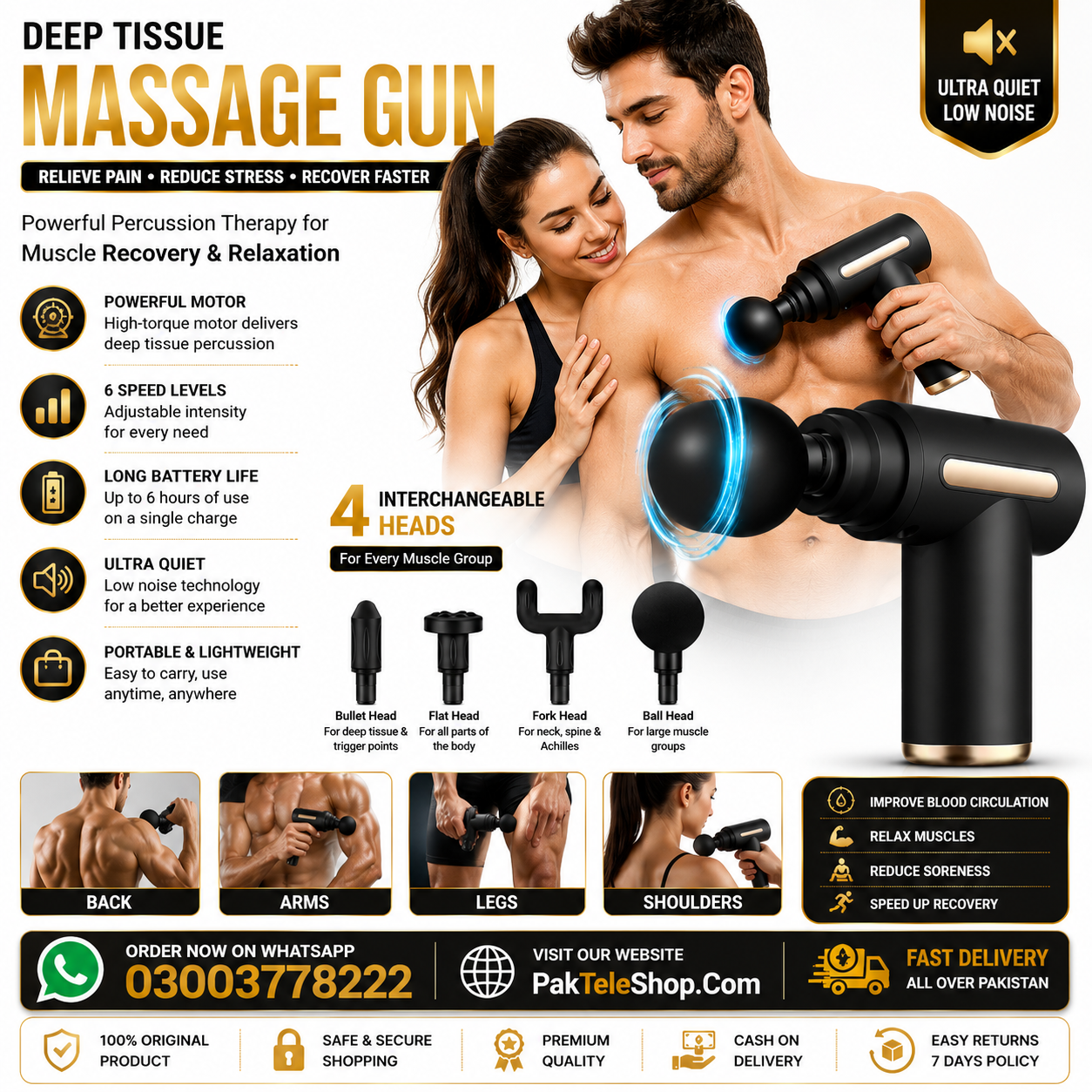 Rechargeable Massage Gun Price in Pakistan | Genuine Product & Fast Delivery