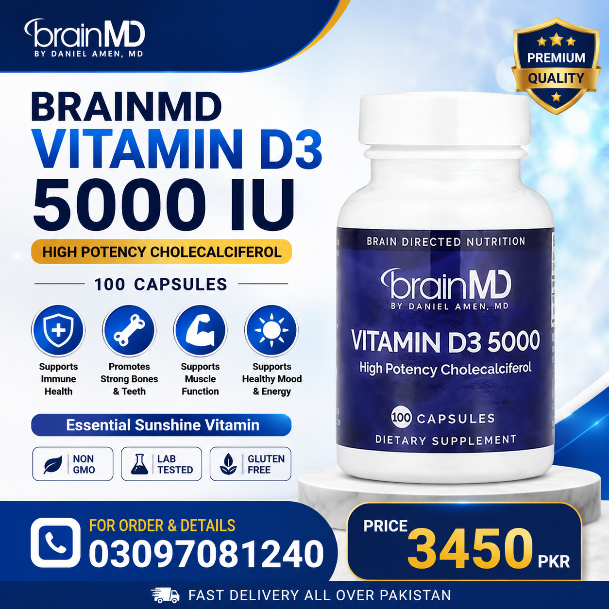 BrainMD Vitamin D3 5000 IU 100 Capsules High Potency Vitamin D3 in pakistan