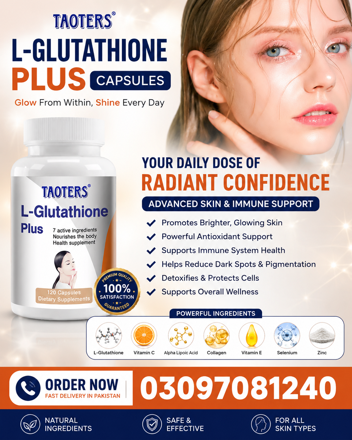 L-Glutathione Capsules - Supports Healthy Skin, Bone,Teeth, 2 pack in pakistan