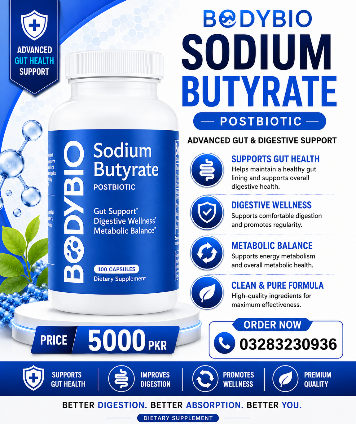 BodyBio Sodium Butyrate is a premium gut health supplement formulated to support  in pakistan