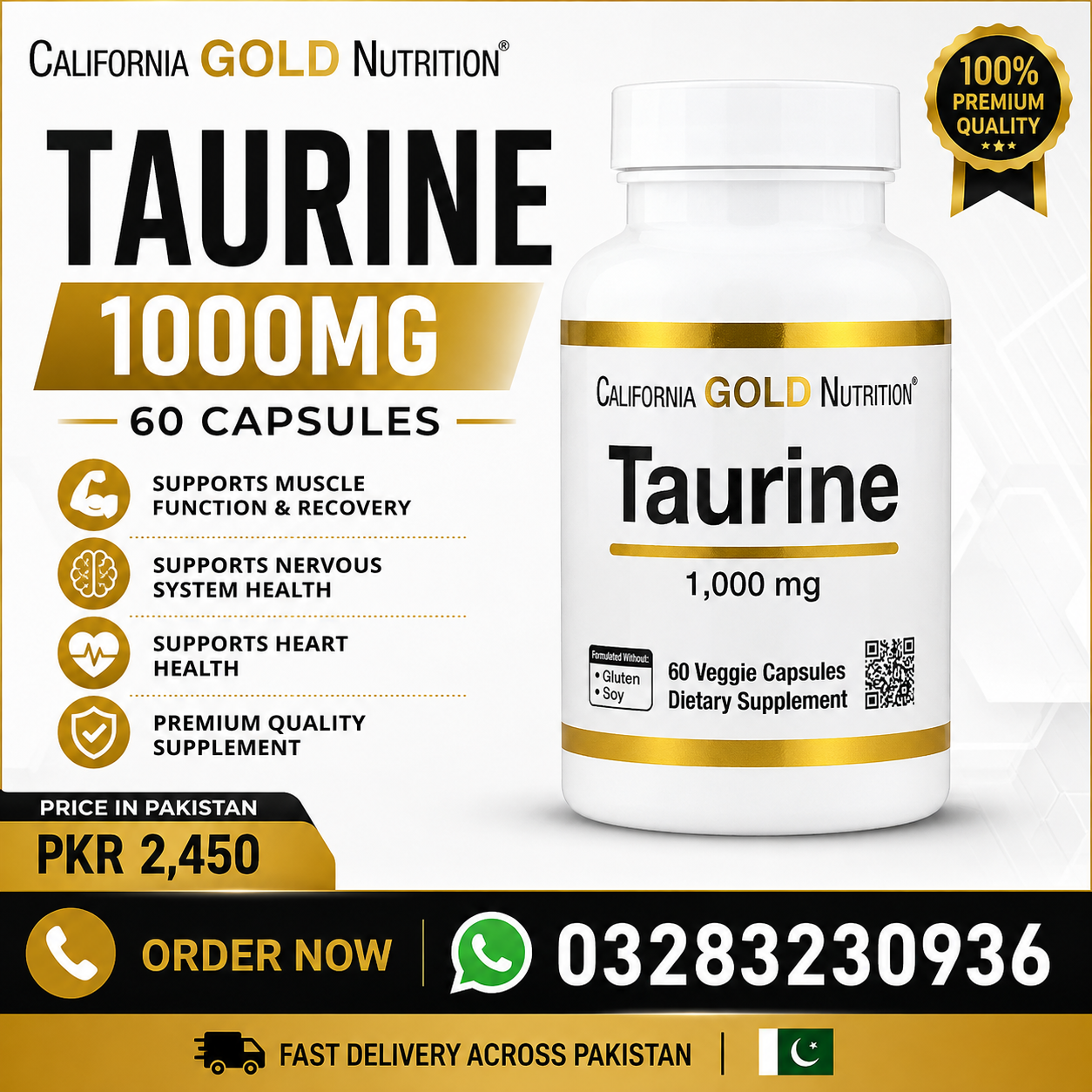 California Gold Nutrition Taurine 1000mg 60 Capsules Price in Pakistan