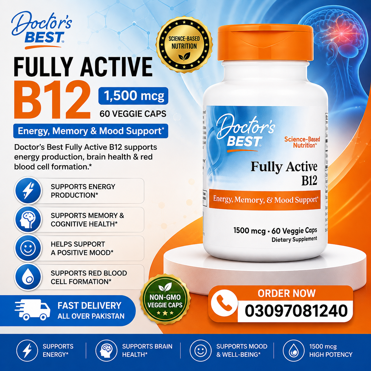 Buy Doctor's Best Fully Active B12 1,500 mcg 60 Veggie Caps Online in Pakistan