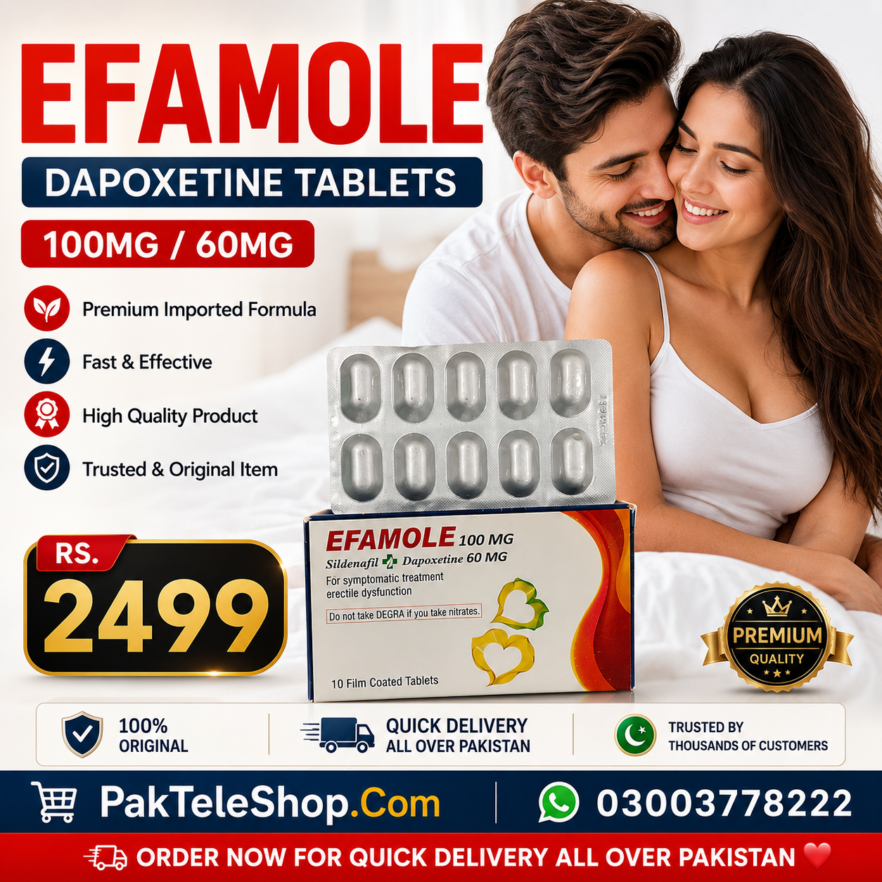 Efamole 100mg Dapoxetine 60mg Tablets Price in Pakistan - 0300-3778222