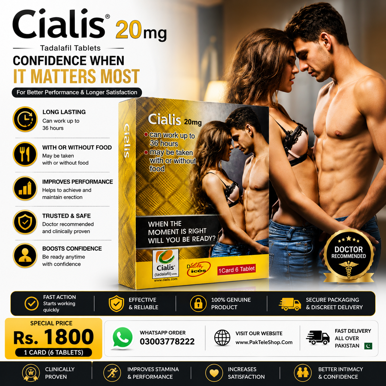 Cialis 20mg 6 Tablet UK | Long-Lasting ED Support - 0300-3778222
