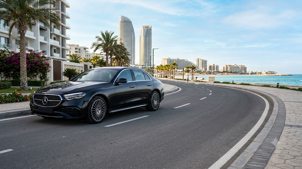 Luxury Mercedes E200 Car Rental with Driver from Cairo to New Alamein and North Coast