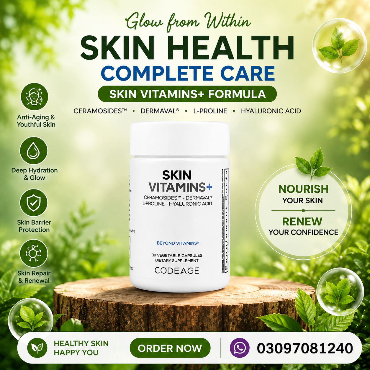 Codeage Skin Vitamins+ 30 Vegetable Capsules – Advanced Beauty Formula for Healthy in pakistan