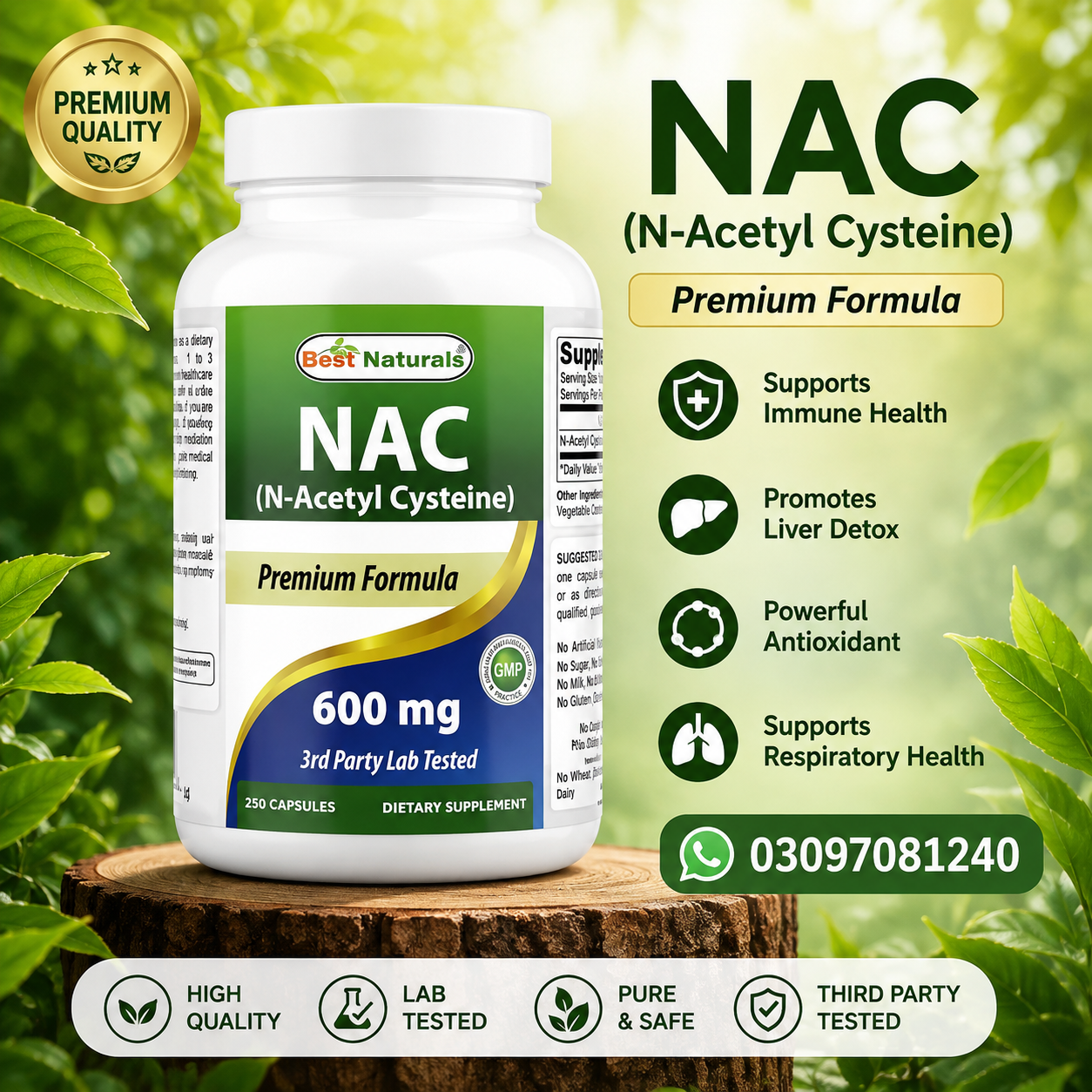 Best Naturals NAC 600 mg – 250 Capsules is a premium dietary supplement in pakistan