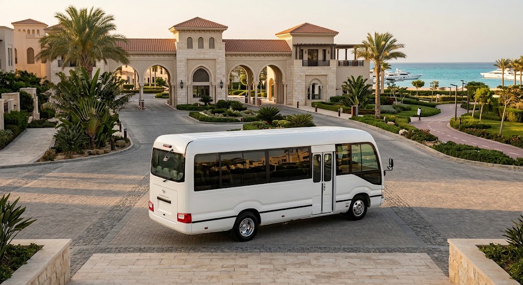 Rent a Toyota Coaster 21 Seater from Cairo to Marassi for family trips