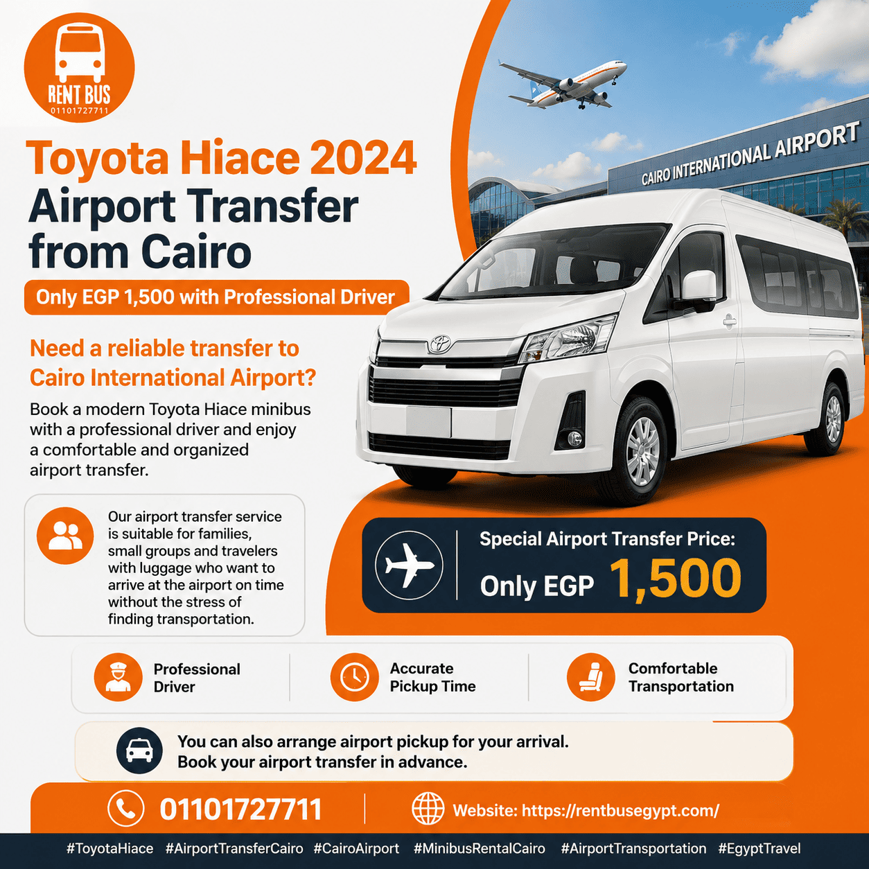 Toyota Hiace Airport Transfer from Cairo – Reliable Minibus with Driver for Only EGP 1,500
