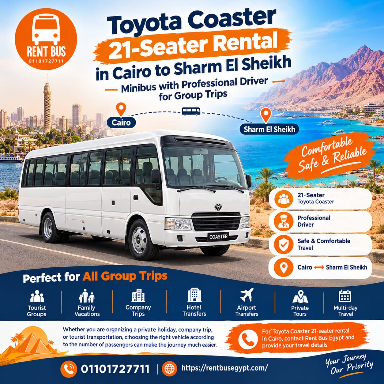 Toyota Coaster 21-Seater Rental in Cairo to Sharm El Sheikh | Minibus with Professional Driver
