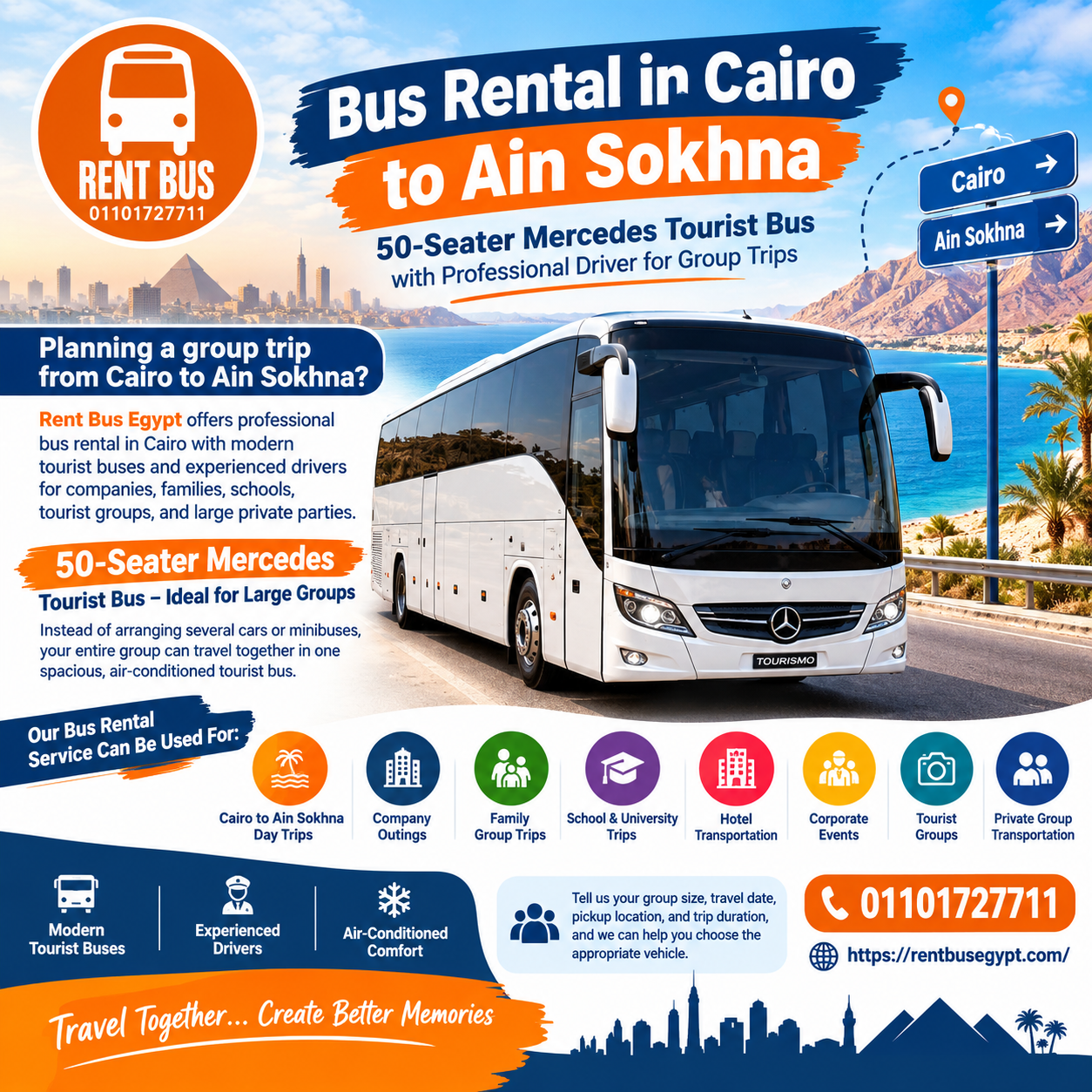 50 Seater Bus Rental from Cairo to North Coast 2026 | Tourist Bus with Professional Driver for Group