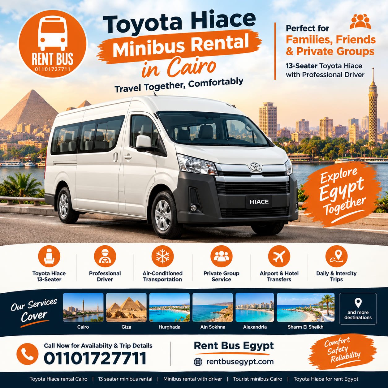 Toyota Hiace Minibus Rental Cairo | 13 Seater with Professional Driver for Private Trips