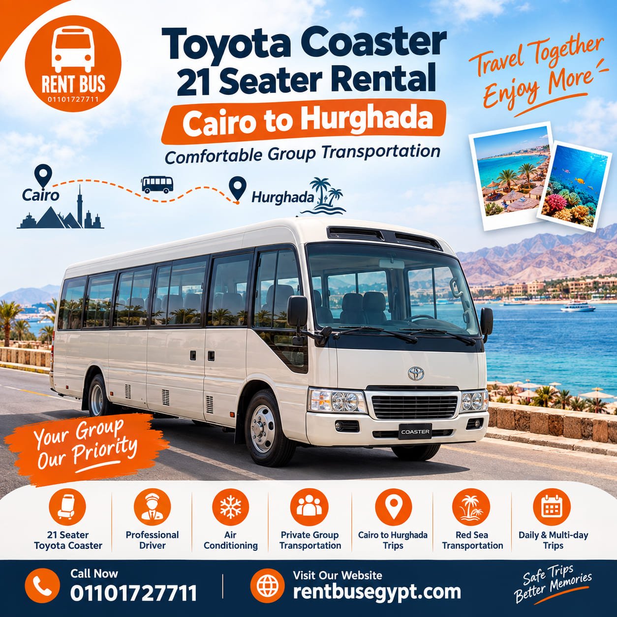 Toyota Coaster 21 Seater Rental from Cairo to Hurghada Family vacations
