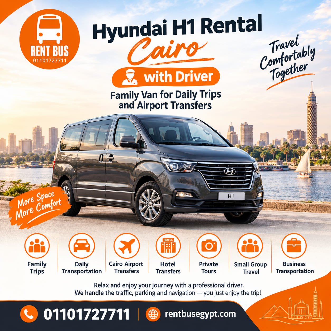 Hyundai H1 Rental in Cairo with Driver for Daily Trips Family transportation Airport transfers