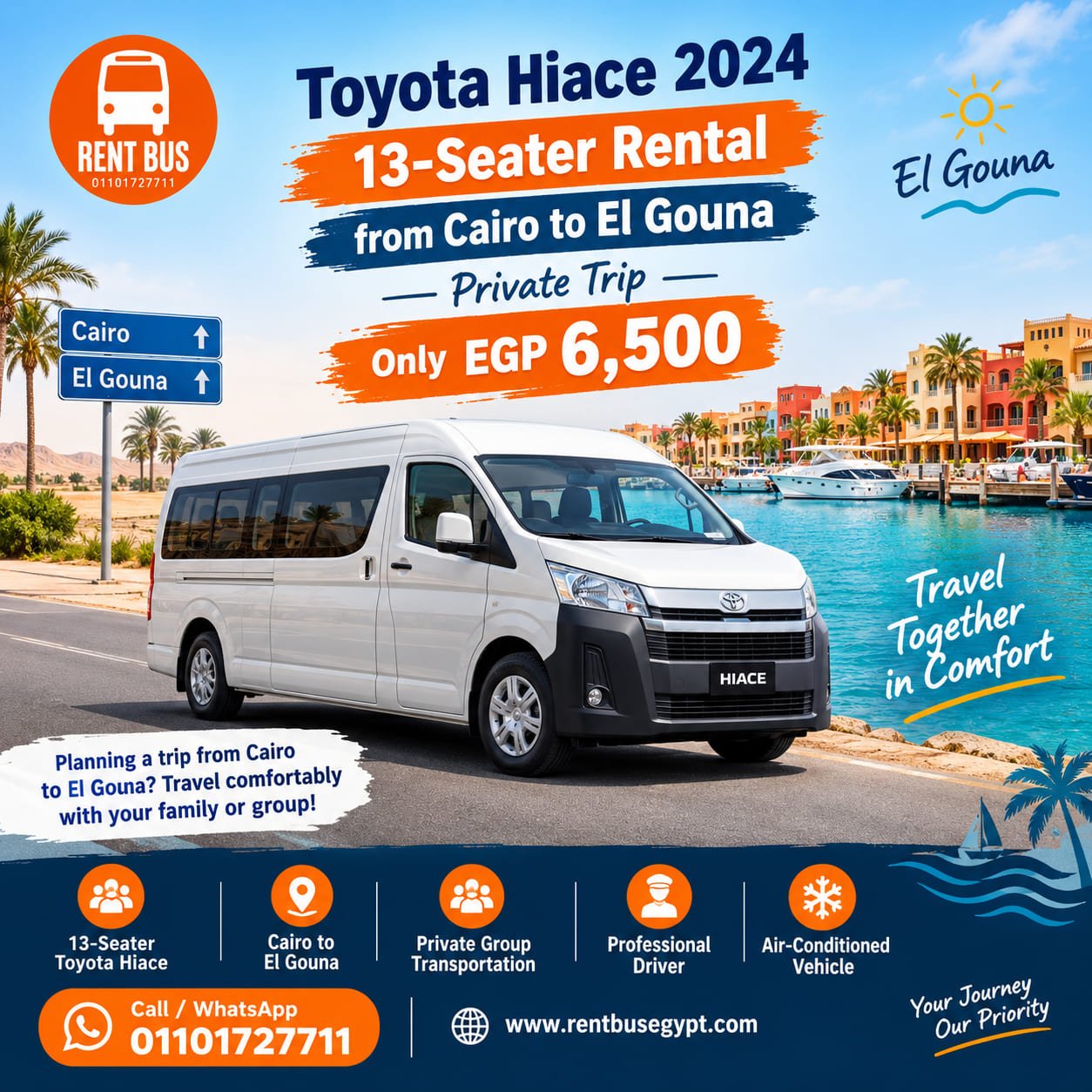 Toyota Hiace 13-Seater Rental from Cairo to El Gouna | Private Trip – EGP 6,500