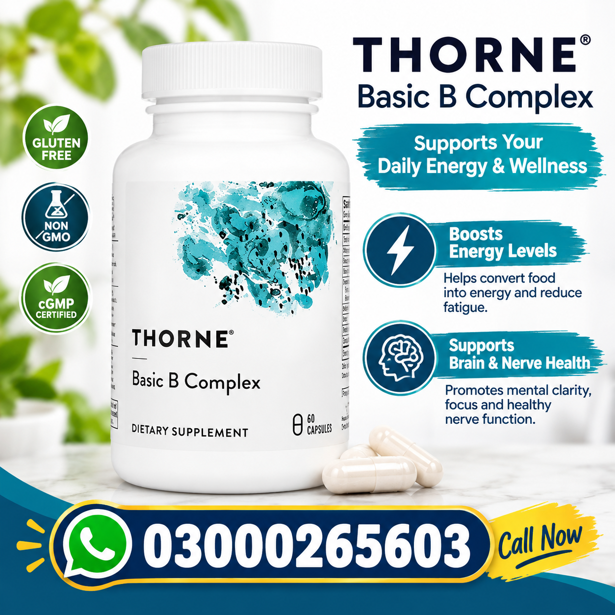 Thorne Basic B Complex 60 Capsules – Premium Vitamin B Complex Supplement in Pakistan